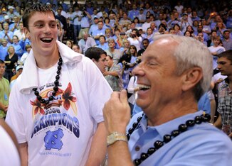 North Carolina's Tyler Hansbrough and Roy Williams