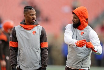 Cleveland Browns wide receivers Rashard Higgins (left) and Jarvis Landry (right)
