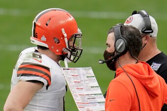 Cleveland Browns quarterback Baker Mayfield (left) and head coach Kevin Stefanski (right)