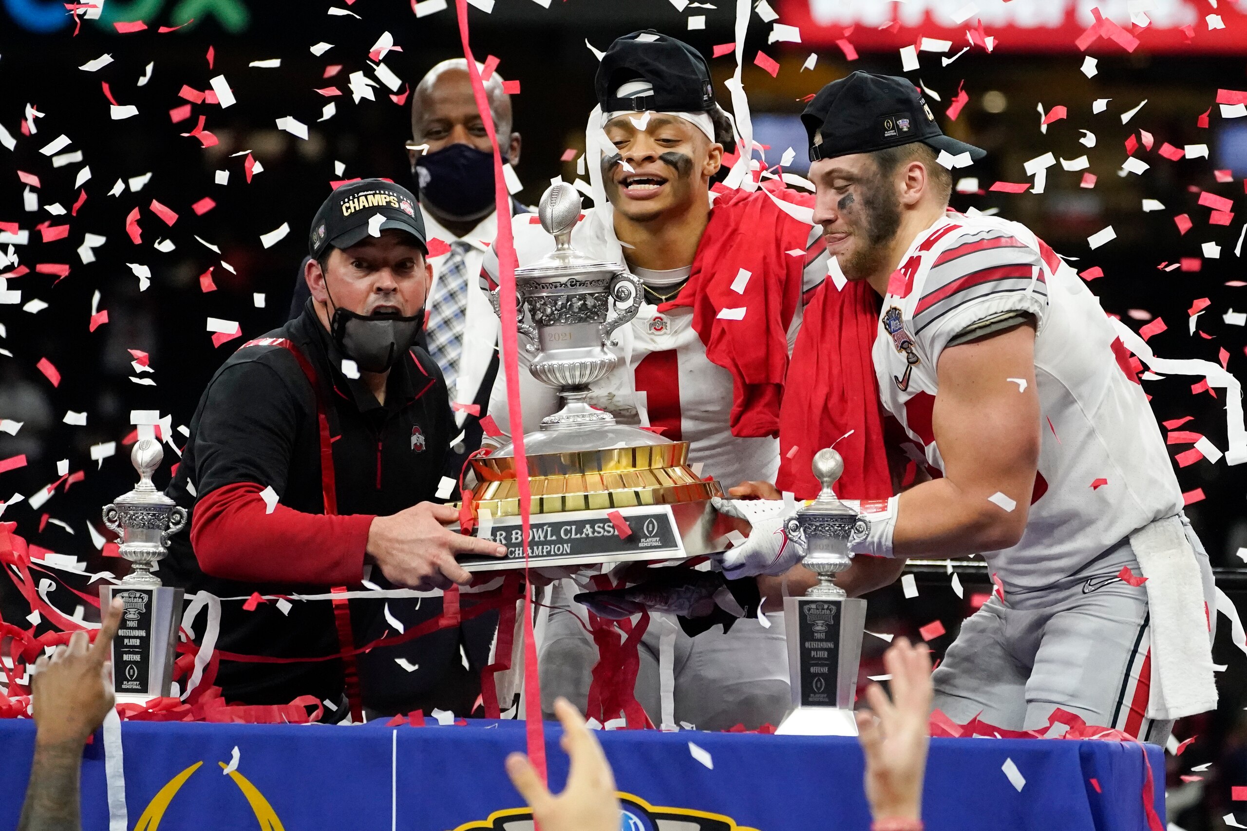 Ohio State's Ryan Day, Justin Fields and Tuf Borland