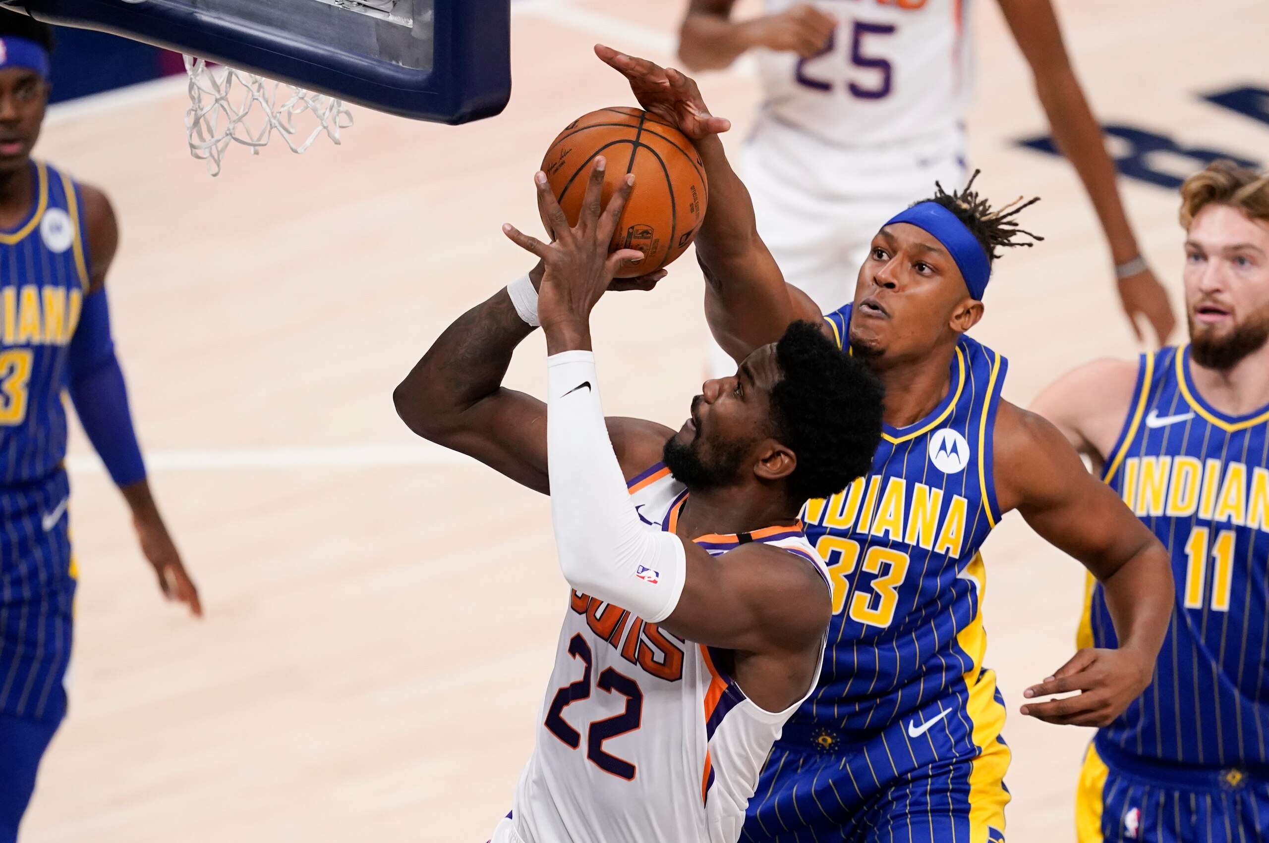 Myles Turner leads the NBA with 4.1 blocks per game.
