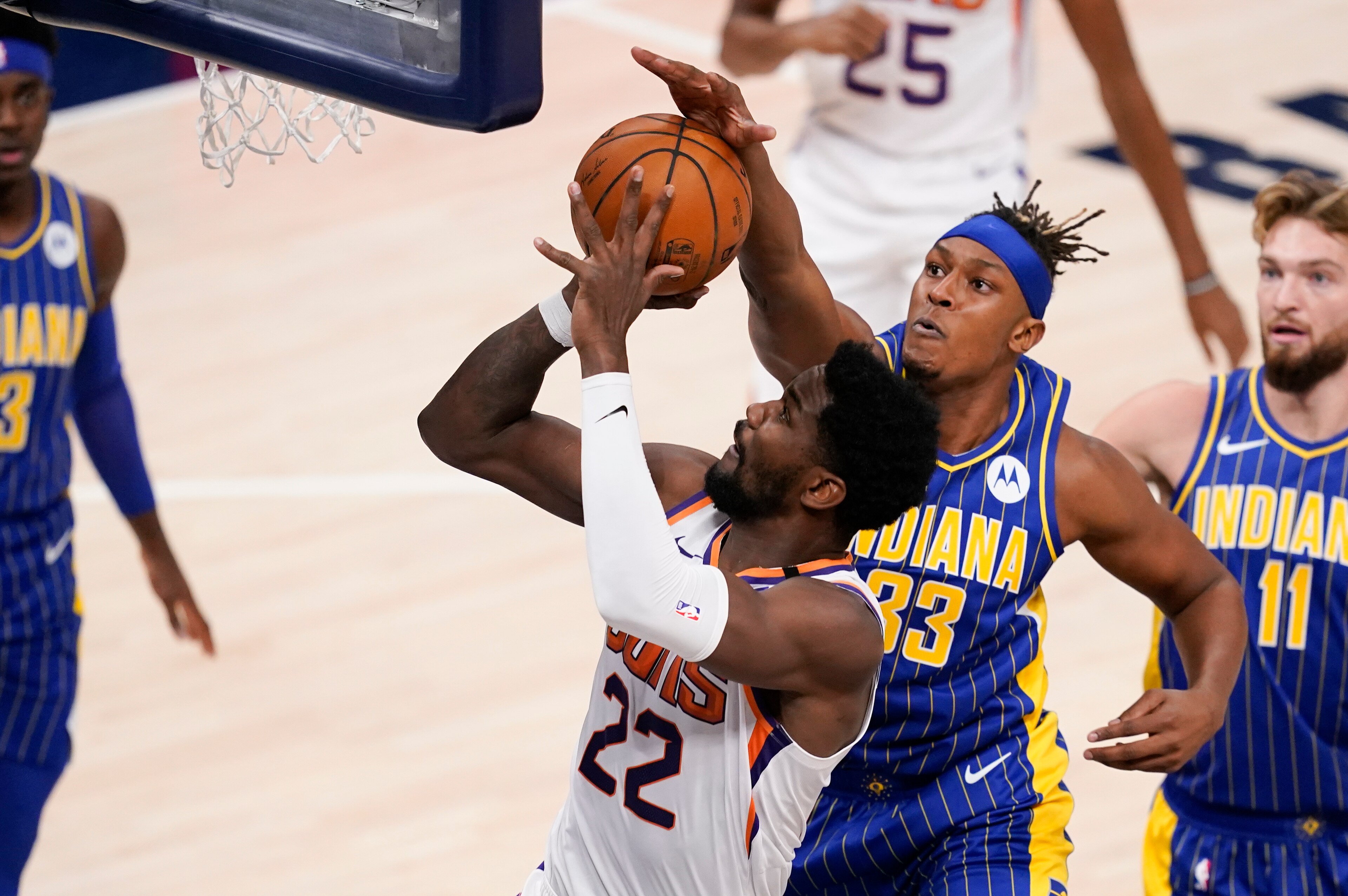 Myles Turner leads the NBA with 4.1 blocks per game.