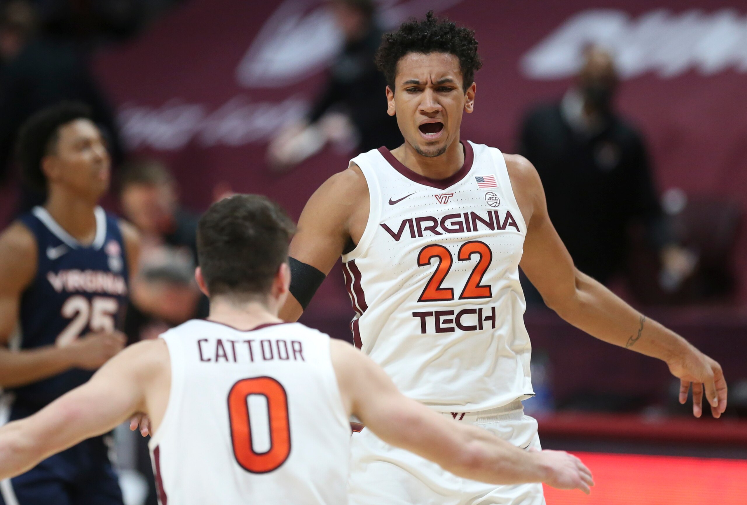 Virginia Tech's Keve Aluma and Hunter Cattoor