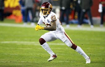 Washington Football Team cornerback Ronald Darby (23) in action during an NFL wild-card playoff football game against the Tampa Bay Buccaneers, Saturday, Jan. 9, 2021 in Landover, Md. (AP Photo/Daniel Kucin Jr.)