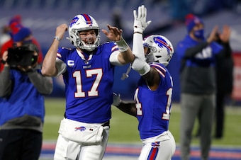Buffalo Bills quarterback Josh Allen (left) and wide receiver Stefon Diggs