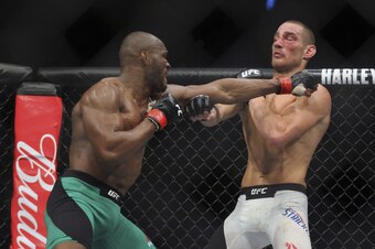 Kamaru Usman (left) fights Sean Strickland in 2017