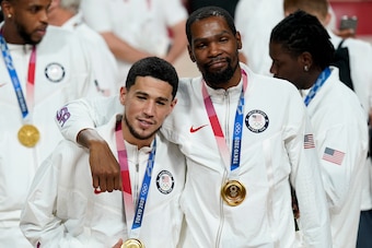 Team USA's Kevin Durant and Devin Booker