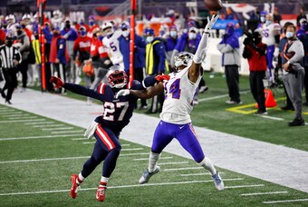 Patriots CB J.C. Jackson (left) and Bills' WR Stefon Diggs (right)