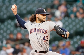 Lance McCullers Jr. in the Houston Astros road jersey.