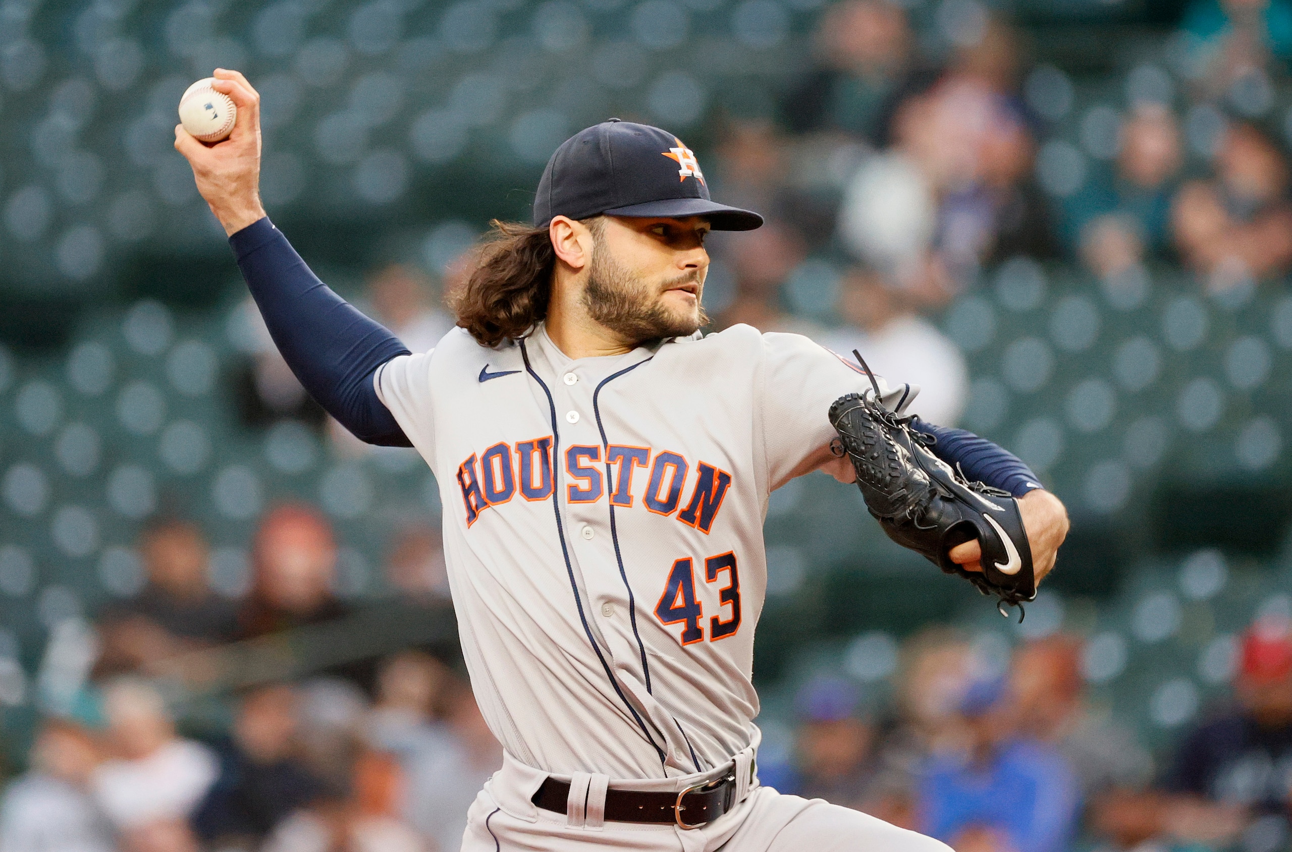 Lance McCullers Jr. in the Houston Astros road jersey. Lance McCullers Jr. in the Houston Astros road jersey.