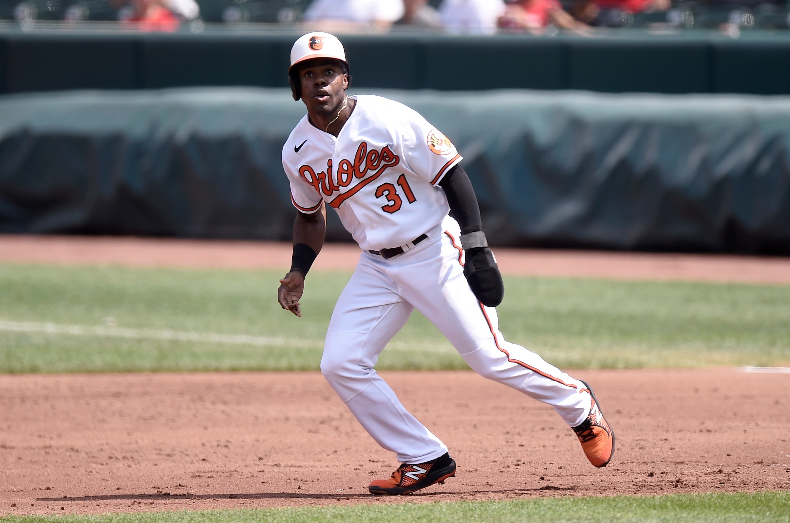 Cedric Mullins in the Baltimore Orioles home jersey. Cedric Mullins in the Baltimore Orioles home jersey.