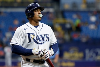 Wander Franco in the Tampa Bay Rays home jersey.