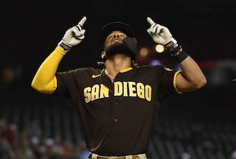 Fernando Tatis Jr. in the San Diego Padres road jersey.
