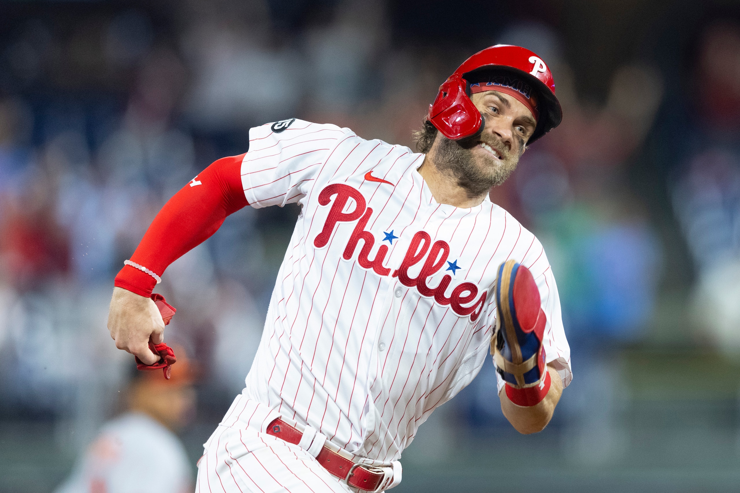 Bryce Harper in the Philadelphia Phillies home jersey. Bryce Harper in the Philadelphia Phillies home jersey.