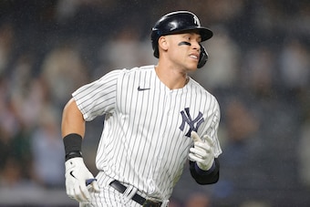 Aaron Judge in the New York Yankees home jersey.