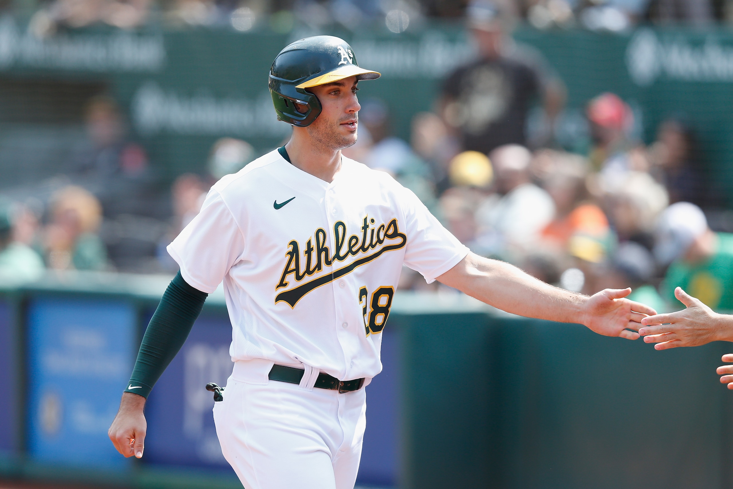 Matt Olson in the Oakland Athletics home jersey. Matt Olson in the Oakland Athletics home jersey.