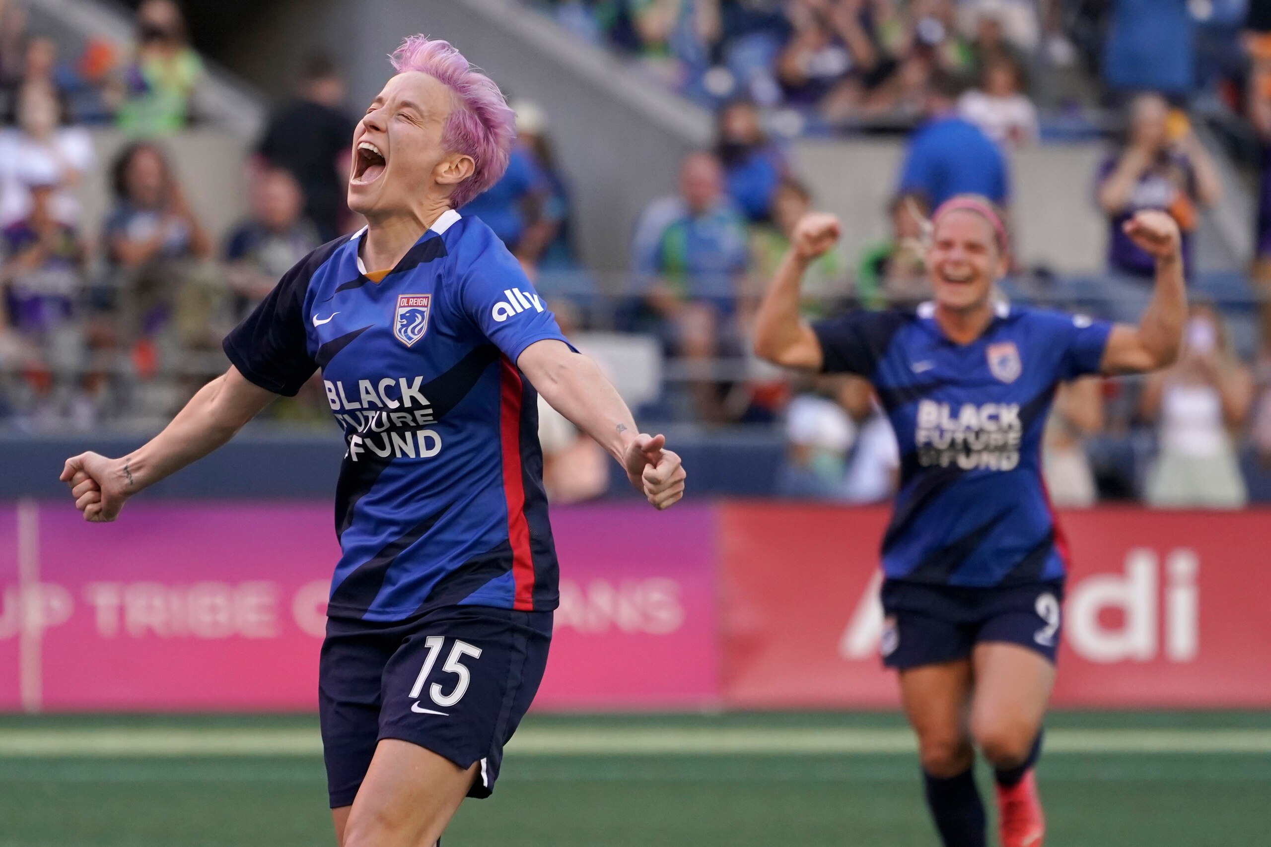 OL Reign forwards Megan Rapinoe and Eugenie Le Sommer.