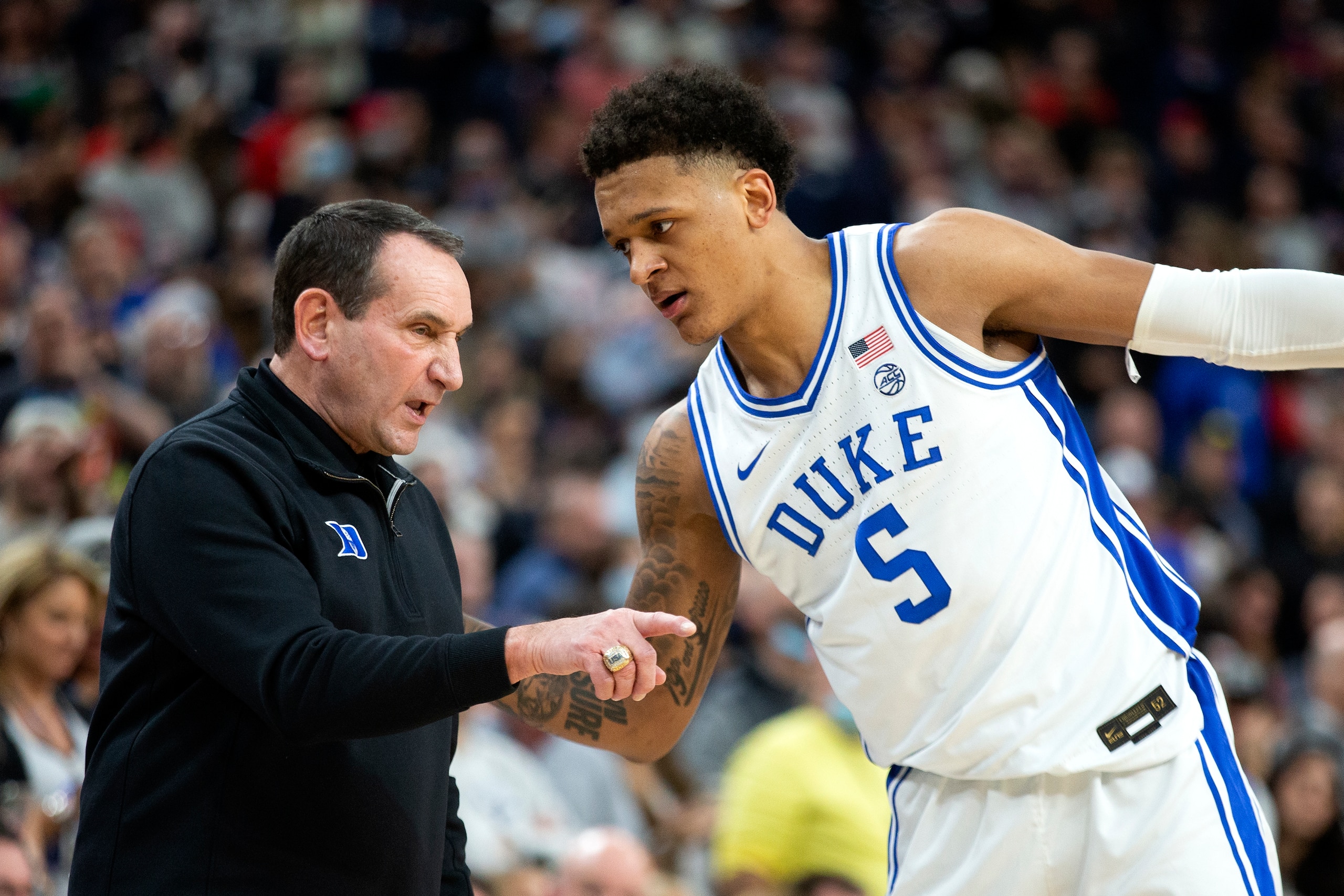 Duke's Mike Krzyzewski and Paolo Banchero