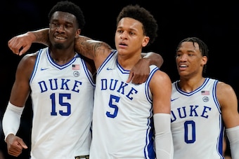 Duke's Mark Williams (15), Paolo Banchero (5) and Wendell Moore Jr. (0)