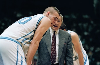 North Carolina's Dean Smith and Eric Montross
