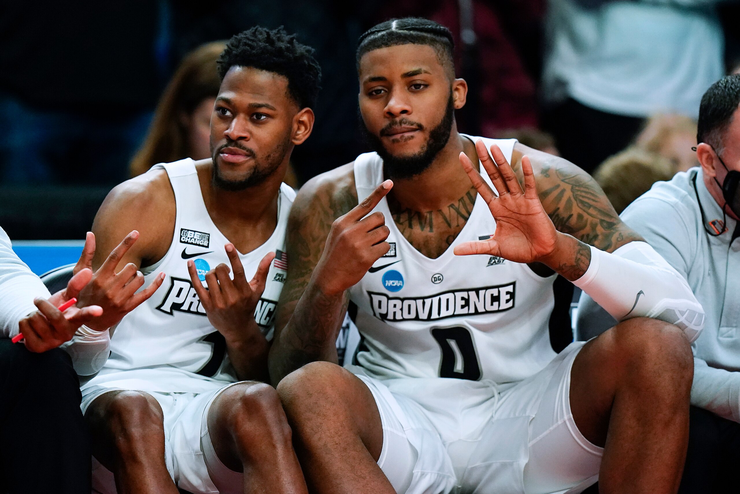Providence's Al Durham (1) and Nate Watson (0)