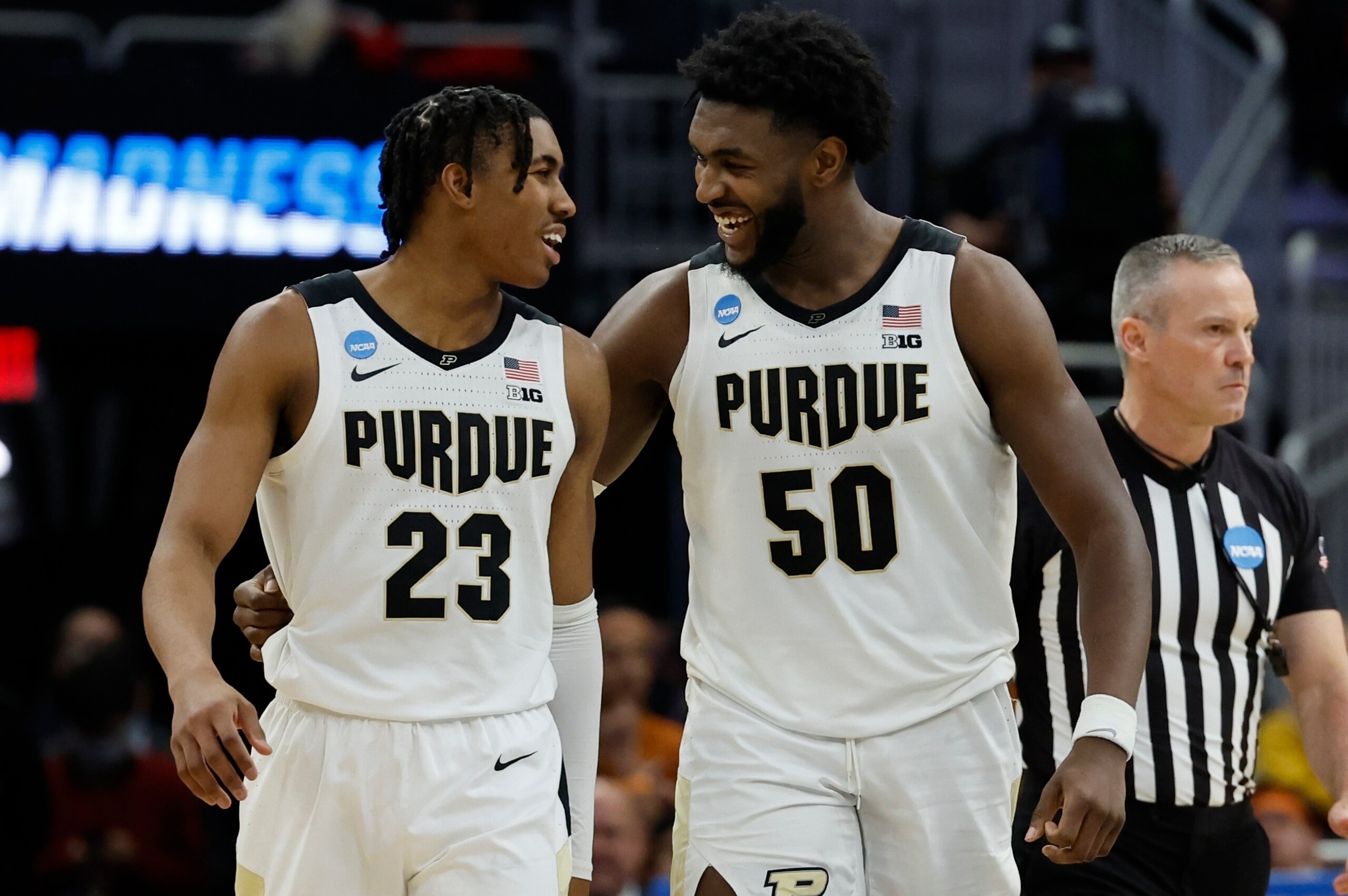 Purdue's Jaden Ivey (23) and Trevion Williams (50)